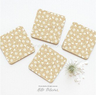 Terra Daisies Coaster Set Of 4 Floral Daisy Cork Coasters Modern Flower Gift For Mom 94