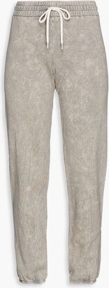 Cropped acid-wash cotton-blend fleece track pants