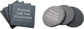 Funny Coaster Set For Husband Wife Engraved - Please Use Coasters So Doesn't Yell Slate Christmas Gift