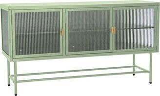 GEROJO Mint Green Retro Style Entertainment Center TV Stand with Reeded Glass Design and Detachable Shelves