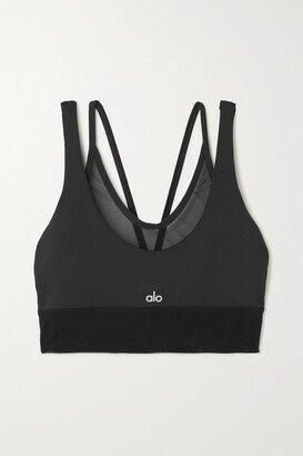 Double Trouble Layered Airlift Stretch And Mesh Sports Bra - Black