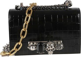 Skull-Embellished Chain-Linked Crossbody Bag