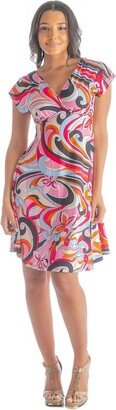 24seven Comfort Apparel Woens Floral Epire Waistline Knee Length Dress -Multicolored-M