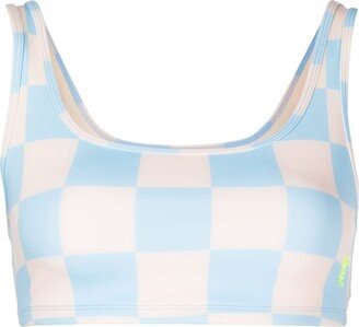 Checked Cut-Out Sports Bra