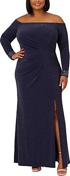 Adrianna Papell Plus Metallic Off-the-Shoulder Gown