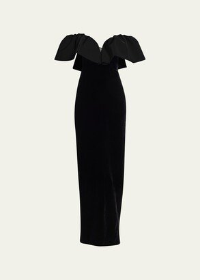 Off-Shoulder Column Gown with Ruffle Detail