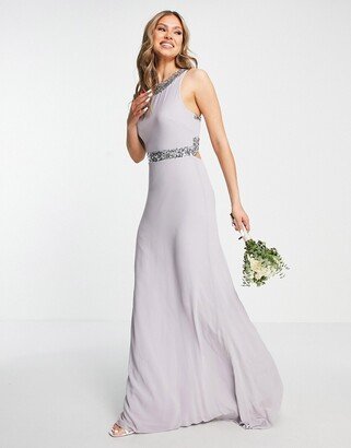 embellished chiffon maxi dress in gray