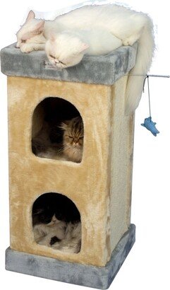 Double Condo Real Wood Cat House With Scratching Carpet