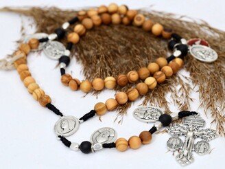 Wooden Rosary, Pardon Crucifix Rosary, St Benedict Cross, Miraculous Medal, Olive Wood Catholic Rosary Beads, Forgiveness Silver Cross