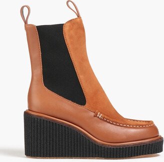 Sloane suede-paneled leather wedge ankle boots
