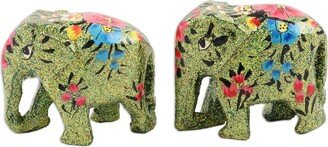 Handmade Festive Green Hand-Painted Papier Mache Figurines