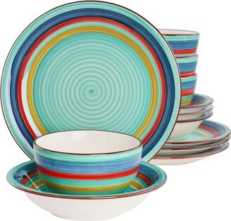 Home Rainbow 12 Piece Stoneware Dinnerware Set in Green Multi