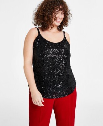 Plus Size Sequin Scoop-Neck Camisole, Created for Macy's