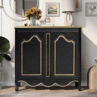 Accent Storage Cabinet with 2 Doors,Pure Hand Drawn,Solid Wood Legs,Suitable