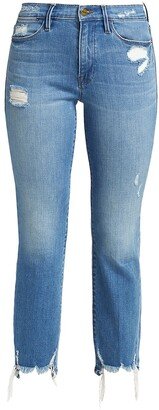 Le High High-Rise Distressed Stretch Straight-Leg Jeans