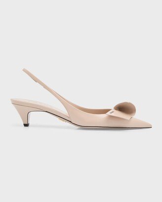 Leather Folded Strap Slingback Pumps