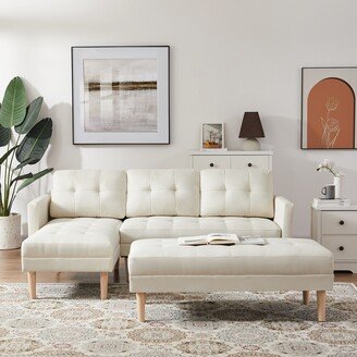 Calnod Beige Linen Blend Sectional Sofa Bed