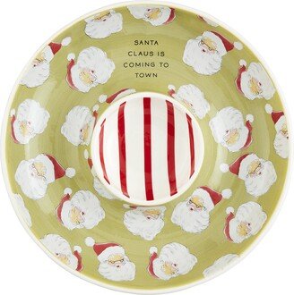 Santa Pattern Chip and Dip Set, 2 x 12 dia, Green