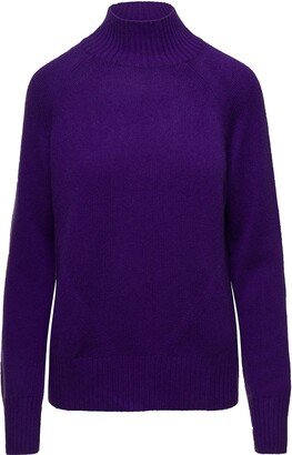 Violet Mockneck Sweater with Ribbed Trim in Cashmere Woman