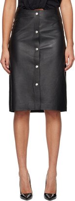 Black Press-Stud Leather Midi Skirt