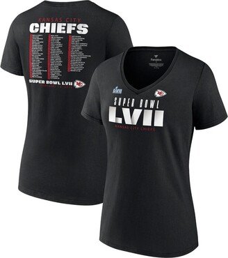 Women's Branded Black Kansas City Chiefs Super Bowl Lvii Varsity Roster V-Neck T-shirt