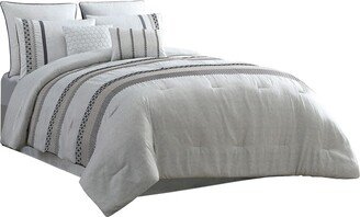 8 Piece Queen Comforter Set with Embroidery, White and Beige