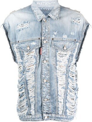 Embellished Distressed Denim Vest