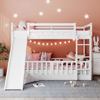 White Twin Over Twin Bunk Bed with Slide and Ladder