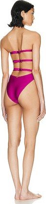 Solid Strapless Cut Out One Piece Swimsuit in Fuchsia