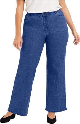 June + Vie by Roaman's Women's Plus Size Curvie Fit Wide-Leg Jeans, 16 W - Medium Blue