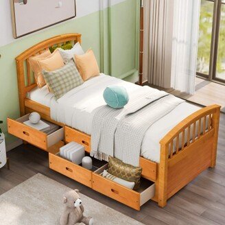 Twin Size Platform Storage Bed Solid Wood Bed with 6 Drawers-AA