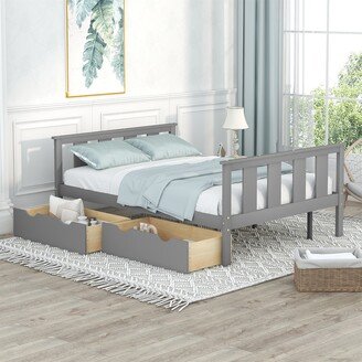 BESTCOSTY Full Size Platform Bed Wood Bed Frame with Storage Drawers