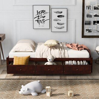 TOSWIN Twin Size Platform Storage Bed with 3 Drawers Solid Wood