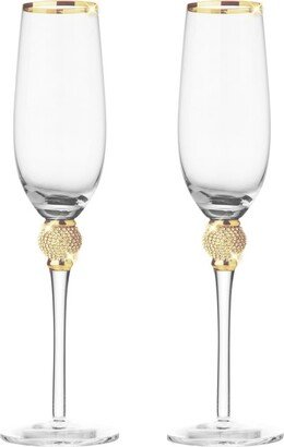 Berkware Luxurious Champagne Flutes with Dazzling Rhinestone Design and Gold tone Rim