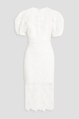 Button-embellished cutout guipure lace midi dress