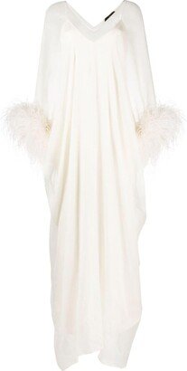 Feather-Trim Semi-Sheer Dress