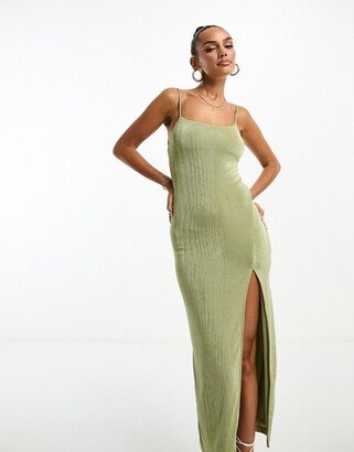 Parallel Lines thigh split fitted maxi dress in olive