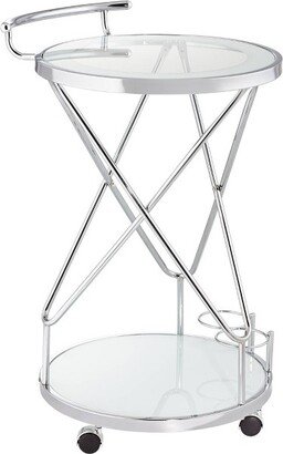 Studio 55D Page 29 1/2 High Glass and Chrome Rolling Serving Bar Cart