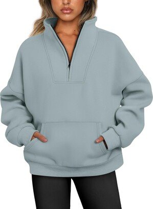 Trendy Queen Half Zip Sweatshirts Quarter Zip Pullover Hoodies for Women Oversized Fleece Soft Sweaters Comfy Fall Winter Clothes 2023 Y2K Light Green