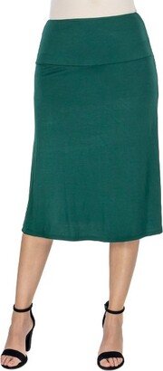 24seven Comfort Apparel A Line Elastic Waist Knee Length Skirt-Hunter-S