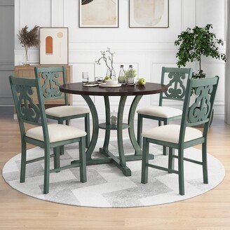 GEROJO Retro Style 5-Piece Round Dining Table and Chair Set with Special-Shaped Legs and Exquisitely Designed Hollow Chair Back