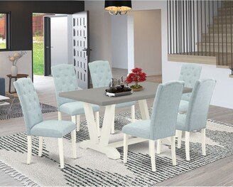 Dining Set - Rectangular Table and Parson Dining Chairs - Cement and Linen White Finish