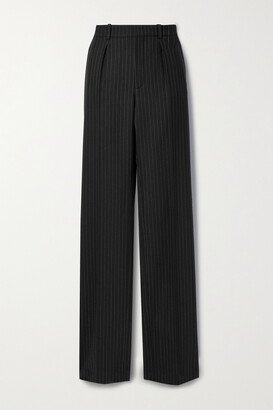 Pleated Pinstriped Wool Straight-leg Pants - Black