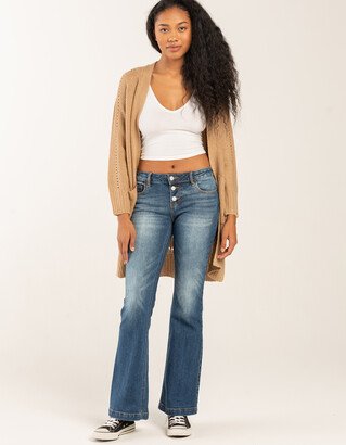 Low Rise Exposed Button Flare Womens Jeans