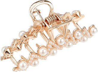 Unique Bargains Women's Large Metal Faux Pearl Hair Clips Rose Gold Tone 1 Pc