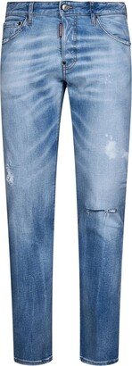 Logo Patch Distressed Tapered-Leg Jeans