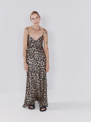 V-neck Leopard-print Silk-satin Maxi Dress