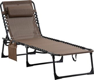 Reclining Chaise Lounge Chair, Portable Sun Lounger, Folding Camping Cot, with Adjustable Backrest and Removable Pillow, for Patio, Garden, B