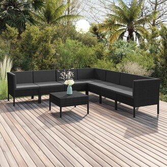 8 Piece Patio Lounge Set with Cushions Poly Rattan Black-AG