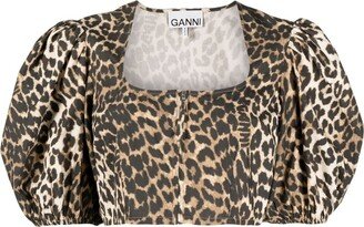 Leopard-Print Cropped Blouse